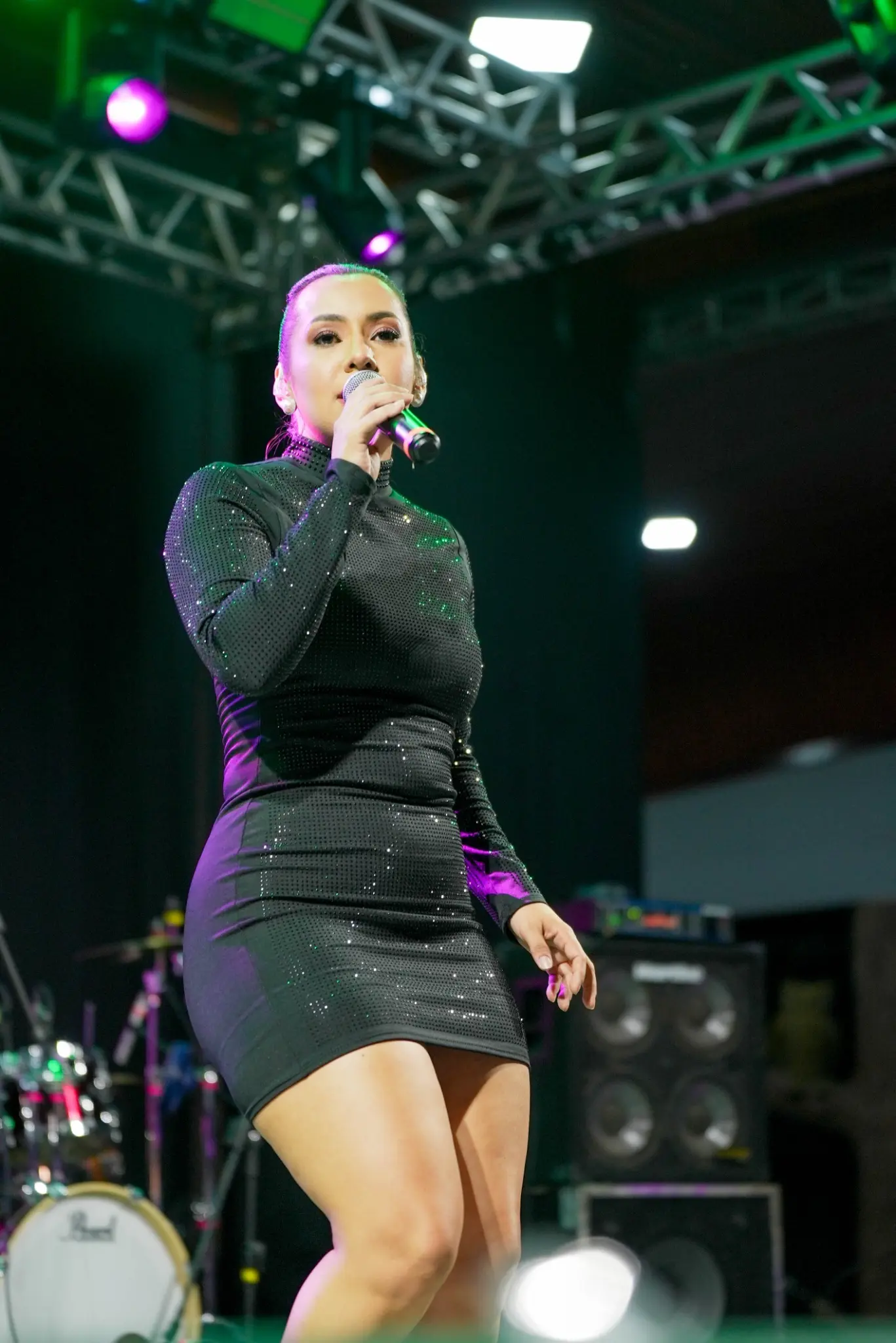 Jeane Souza cantando ao vivo no palco